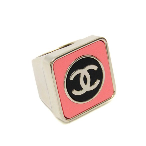 Chanel Coco Mark Square Ring Metal Fashion Band Ring Black,Pink,Silver - Picture 1 of 6